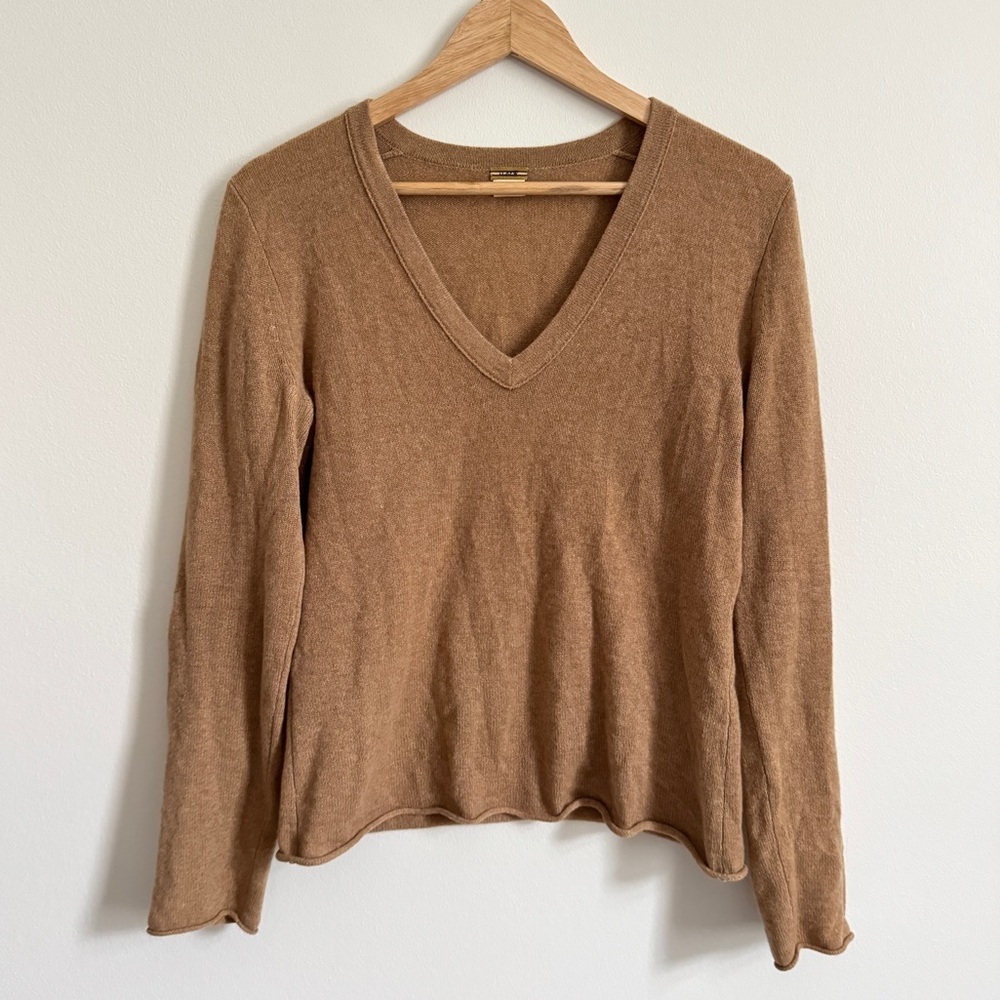 J. Crew Cashmere Sweater Size Medium Brown V Neck womens